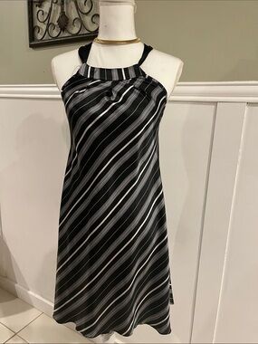 Maria Valentina Black White Silver Diagonal Stripe Midi Dress small medium